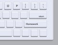 Remote learning is now common and here a studentÃ¢â¬â¢s keyboard shows the word Ã¢â¬ÅhomeworkÃ¢â¬Â Royalty Free Stock Photo